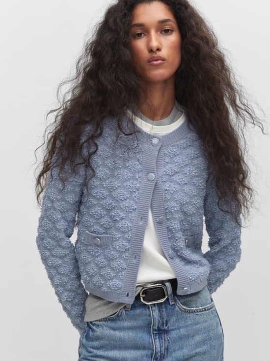 Mango Sweaters - Mango Textured Button-Front Cardigan in Light Blue